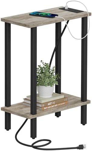 TUTOTAK Narrow Side Table, 2-Tier Small End Table with Charging Station by ChoosetutotakFurnitureBuildYourCozyHome