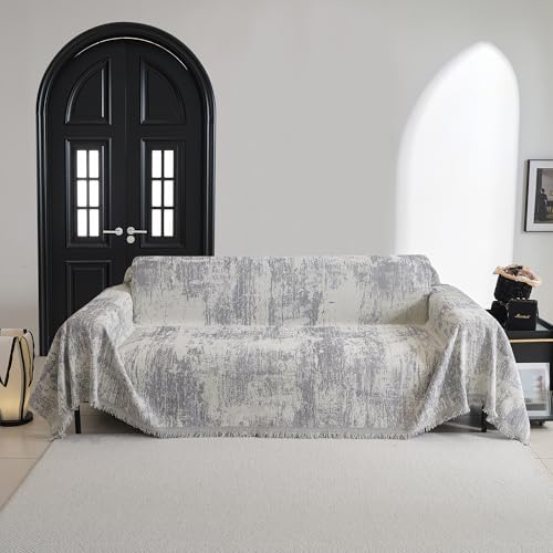 MYSKY HOME Boho Couch Cover for Dogs Washable Grey Abstract Couch Sofa Protector for Loveseat Sofa with Pets Friendly Chenille Geometric Sofa Covers Soft Durable Farmhouse Sofa Slipcovers, 71" X102" by MYSKYHOME