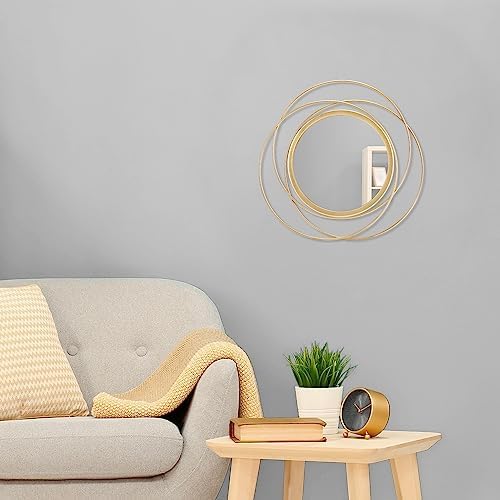Gold Art Circle Mirror for Wall with Iron Metal Wire Frame Wall-Mounted Mirror for Home Decor Living Room Bedroom Bathroom Entryway Small 12" - Image 3