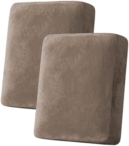 H.VERSAILTEX Velvet Stretch Couch Cushion Cover Plush Cushion Slipcover for Chair Loveseat Sofa Cushion Furniture Protector Seat Cushion Sofa Cover (2 Piece Medium Sofa Cushion Covers, Mocha) by HVERSAILTEX