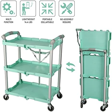 Olympia Tools 89-349 Pack-N-Roll Folding Collapsible Service Cart, 150LB Capacity, Teal - Image 4