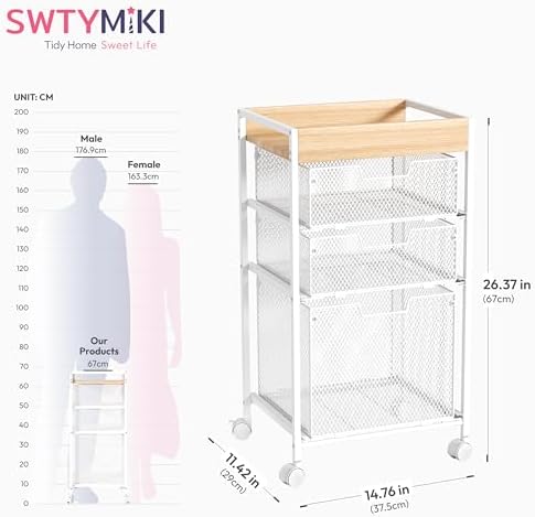 SWTYMIKI Rolling File Cart with Drawers - 4 Tier Under Desk Storage Craft Rolling Organizer Cart - Office Storage &Organization, Mobile Metal Filing Cabinet for Office and Home White - Image 3