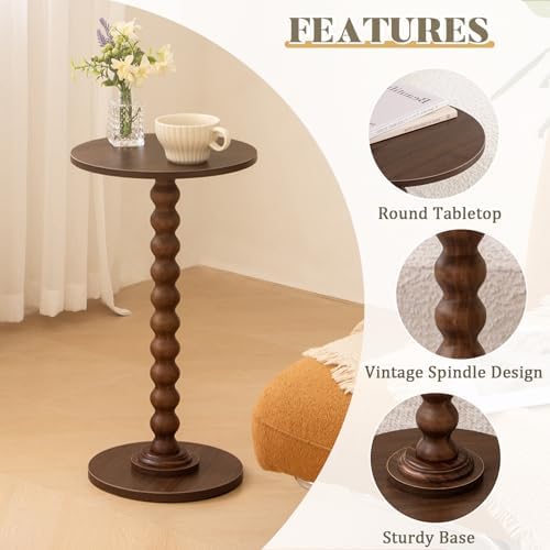 Fultyle Small Round Side Table, Walnut End Table for Small Spaces, Modern Drink Table Accent Table with Solid Wood Leg for Living Room, Bedroom, Corners, and Office (Walnut Brown) - Image 5
