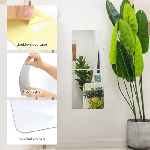 yuntop 2 Pack Self Adhesive Acrylic Mirror, 2MM Flexible Plastic Mirror, Shatterproof PS Frameless Wall Mirror for Bathroom Vanity and Entryway (16 x 12 inch) - Image 3