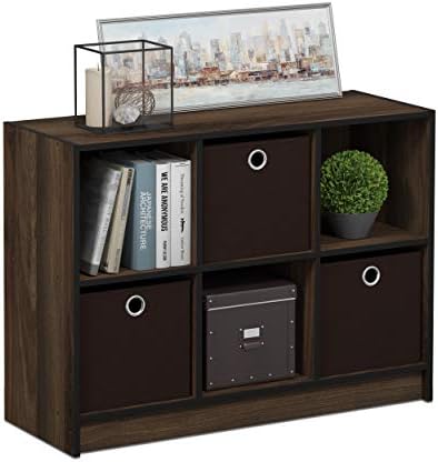 Furinno BASIC Book Shelf, 6-Cube Bookshelf with Open Shelf, 3 x 2 Bookcase with Storage Bins, Closed Back, Horizontal, 11.9 x 31.6 x 23.6, for Living Room, Bedroom, Home Office, Columbia Walnut by Furinno-FitsYourSpaceFitsYourBudget
