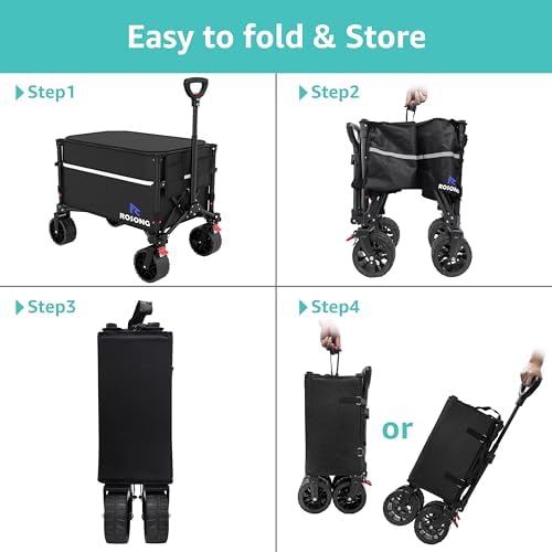 ROSONG Collapsible Wagon Cart with Wheels Foldable - Folding Utility Heavy Duty Wagons Carts for Grocery Sports Garden Shopping Camping Wheelbarrows (Black with Cover, 120L) - Image 6