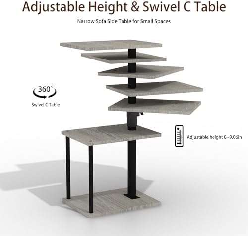 Faesun Swivel Side Table for Couch Arm, Height Adjustable C Table for Recliner or Bed, Tv Trays with Storage Shelf for Small Spaces- Small Nightstand Table for Living Room, Bedroom - Image 3