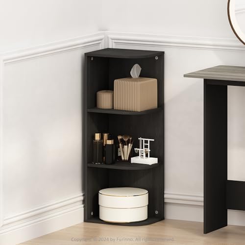 Furinno Reed Corner Shelf, 3-Tier Corner Bookshelf, Book Shelf, Corner Shelves, Storage Rack, for Organization and Storage, Home Office, Living Room, Blackwood by Furinno-FitsYourSpaceFitsYourBudget