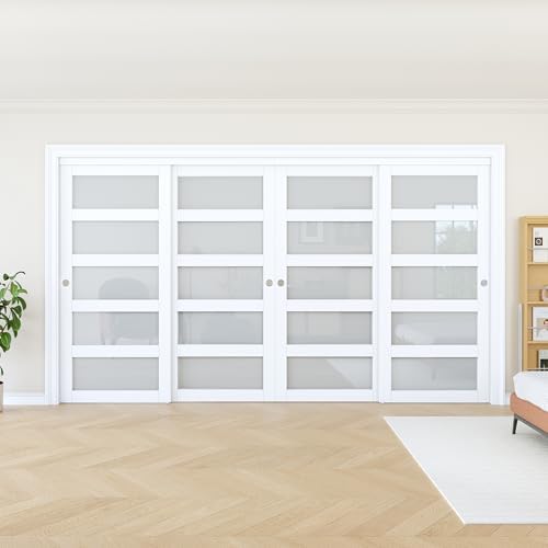 Sliding Closet Door 144"x80", 5 Lite Frosted Glass Door, Need to Assemble - Image 2