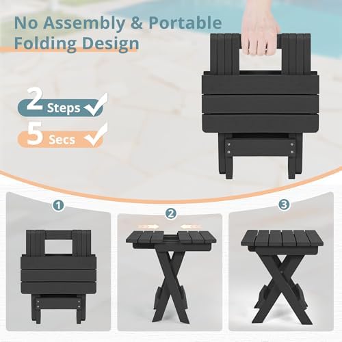 LUE BONA Small Outdoor Folding Side Table, HDPS Outside End Table for Patio, Porch, Deck, Pool, 14 Inch Height, Black (Pack of 2) - Image 5