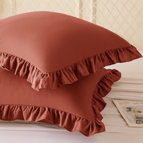KKJIAF 2 Pack Ruffle Pillow Cases 18x18 Inches, Dusty Orange - Image 2