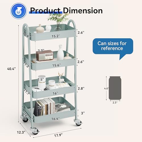 OLIXIS Metal 4 Tiers Rolling Storage Utility Cart with Lockable Wheels - Image 4