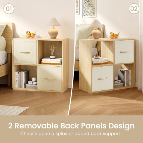 EXPERLAM 4 Cube Storage Organizer - Solid Wood Bookshelf with 2 Storage Bins, Cube Shelf with 2 Removable Back Panels, Vertical or Horizontal Bookcase, Open Book Shelf for Bedroom, Living Room, Office - Image 7