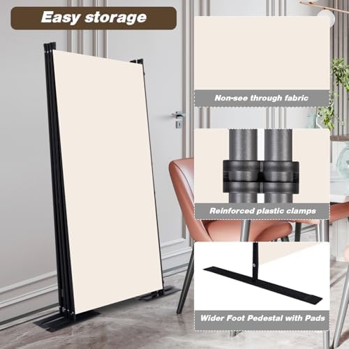 Room Divider, 4 Panel Folding Privacy Screens with Wider Feet, Beige - Image 4