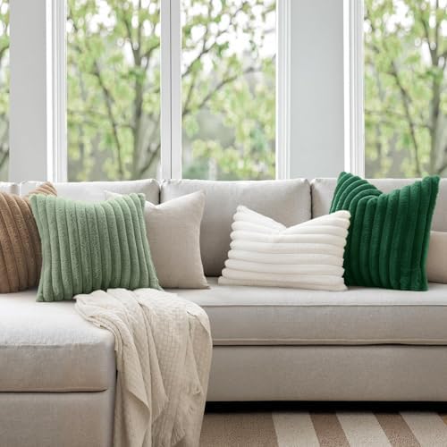 MIULEE Faux Fur Decorative Throw Pillow Covers 12x20 Set of 2 Dark Green - Image 3