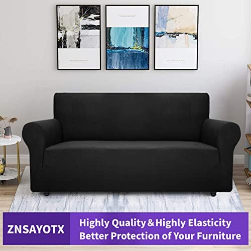 ZNSAYOTX Super Stretch Couch Cover (72"-92") Universal Sofa Covers with Elastic Bottom, Dog Cat Pets Friendly Washable Furniture Protector Fitted Sofa Slipcovers Stay in Place (Black, Sofa) - Image 5