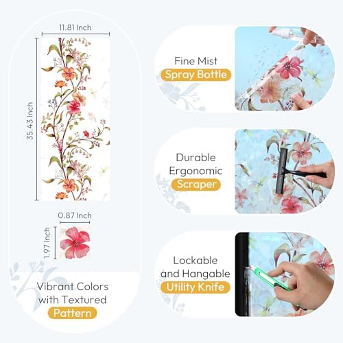 rabbitgoo Window Privacy Film Rainbow, Floral Cosmos, 17.5" x 78.7" - Image 4