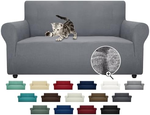 ZNSAYOTX Super Stretch Couch Cover Love Seat Sofa Covers for Living Room Dogs Pet Friendly Furniture Protector Spandex Loveseat Slipcovers with Anti Slip Foam Sticks (Light Grey, Loveseat) by ZNSAYOTX