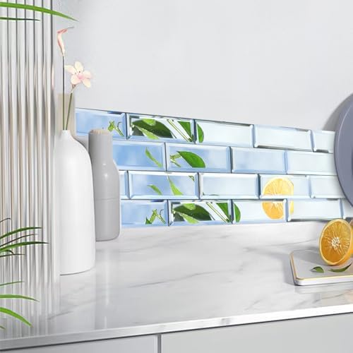 64 Pcs Peel and Stick Beveled Mirror Glass Tile.2.5x1 Inch Mirror Backsplash Tiles. Cute Mirror Strip Tile for Kitchen, Bathroom Wall. 64 Pcs - Image 2