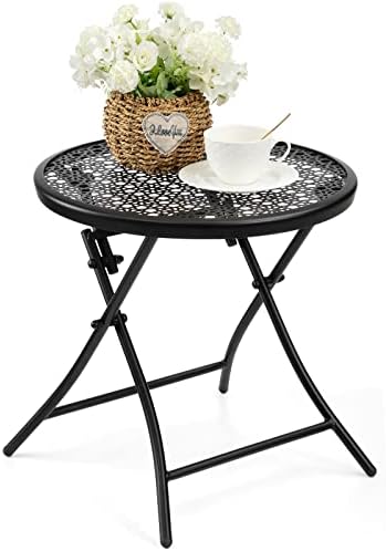 TeoKJ Folding Small Outdoor Side Table, No Assembly Metal Desk, Black x 2 by TeoKJ