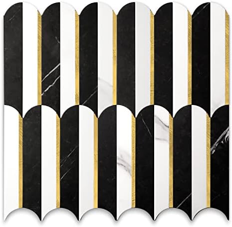 Vamos Tile Peel and Stick Backsplash Seamless Tile,Stick on Backsplash for Kitchen and Bathroom,Marble Look PVC Mixed Metal Gold Self Adhesive Metal Mosaic Tiles (10 Sheets) by VamosTile