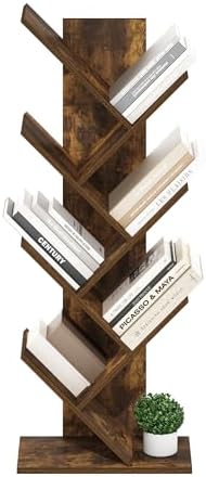Furinno Tree Book Shelf, 7-Tier Bookshelf with Angled Open Shelf, Tree Bookcase for Room Decor, 8.4 x 15.7 x 39.4, for Organization and Storage, for Living Room, Bedroom, Home Office, Amber Pine - Image 6