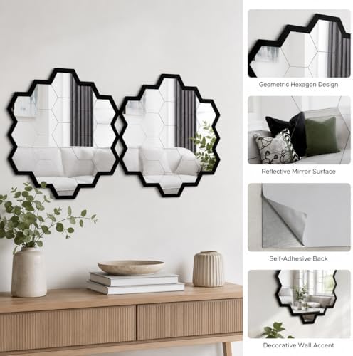 3pcs Hexagon Wall Mirror Decor, Self Adhesive Mirror Stickers, Decorative Mirror Tiles for Bedroom Bathroom Living Room Entryway Modern Moroccan Boho Wall Accents - Image 4