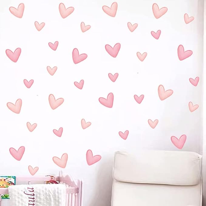 80pcs Pink Heart Shape Wall Stickers for Bedroom Living Room Girls Room Decoration Kids Room Baby Nursery Room Wall Decals Interior Wallpaper PVC Murals - Image 3