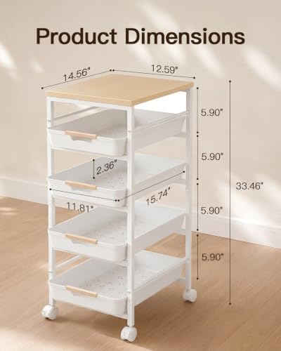 Pipishell Rolling Storage Cart with Drawers & Lockable Wheels, White - Image 6