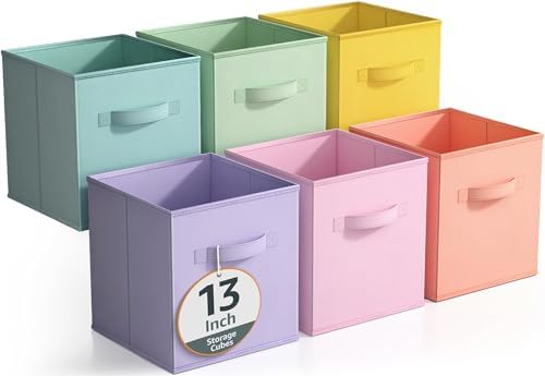 Sorbus Cube Storage Bin, Fabric, 6 Pack (13 Inch, Pastel Multi-Color) by Sorbus