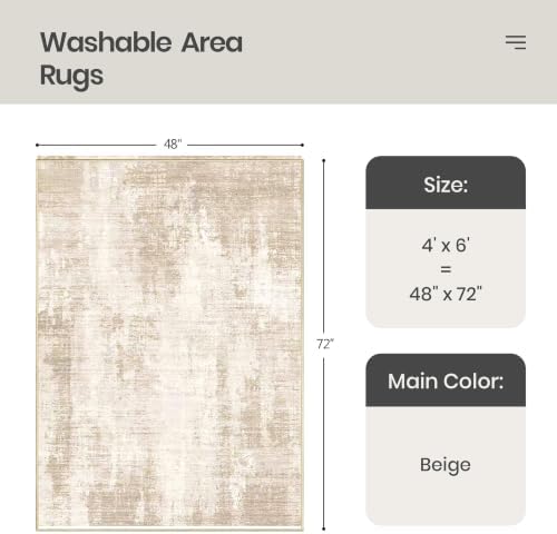 Valenrug 4x6 Area Rug for Entryway, Non Slip Washable Bedroom Rug, Beige - Image 2
