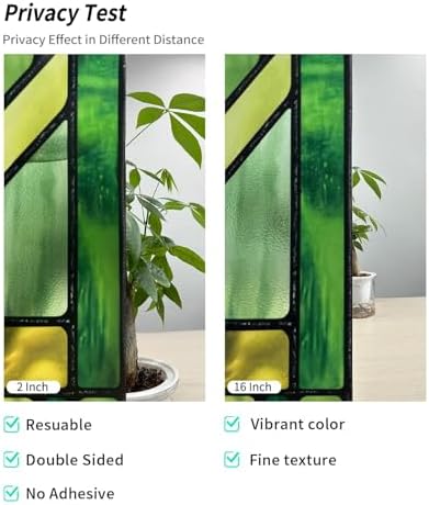 Original Hand Drawn Faux Stained Glass Window Film, Double-Sided Privacy Static Film, Vibrant Chartreuse Geometry Patterns Inspired by Martin House Peep Proof 22.83"X114.17" - Image 3