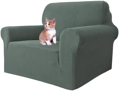 MAXIJIN Stretch Chair Cover Chair Slipcovers with Arms, 1-Piece Couch Sofa Chair Covers for Living Room, Non Slip Armchair Cover (31"-46") Furniture Protector Dogs Pet Friendly (Chair, Pea Green) by MAXIJIN