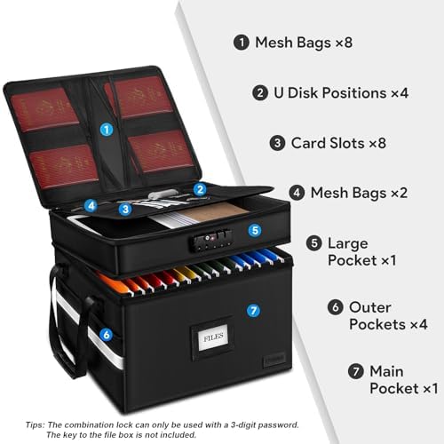 Fireproof File Oganizer with Lock, 2 Layer Fireproof Document Storage Box - Image 2
