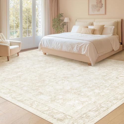 8x10 Area Rugs for Living Room: Washable Large Vintage Floral Rug Low Pile Non-Slip Boho Carpet for Bedroom Dining Home Office (Beige, 8'x10') - Image 5