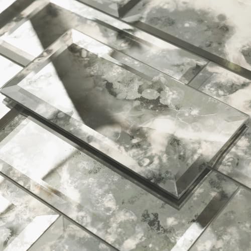 Lovdeco Peel & Stick Silver Antique Mirror Tile 3x6 Inch Beveled (40 Pcs) by Lovdeco