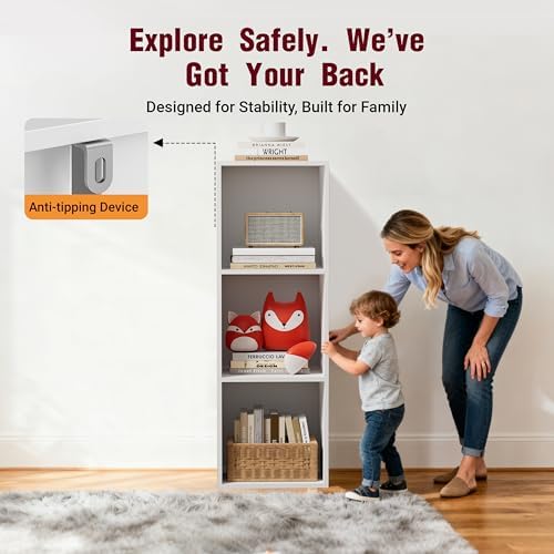 Book Shelf, Wooden Cube Storage Organizer with 11" Open Cubes, Stackable Modular Bookcase for Room Divider Storage, 3 Tier Bookshelf for Living Room, Bedroom, Office (White, 3-Cube) - Image 4