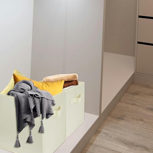 2 Pcs Storage Cubes, 10.5 Inch Collapsible Storage Bins, Fabric Foldable Bins for Organization, Durable Storage Bins for Closet, Shelves, Offices (Beige) - Image 5