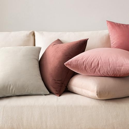 MIULEE 24x24 Inch Pack of 2 Euro Velvet Throw Pillow Covers Dusty Pink - Image 4