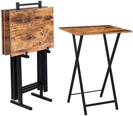 HOOBRO Folding TV Tray Tables, Set of 4 TV Trays with Storage Rack, Industrial Side Table for Eating at Couch, Foldable Snack Table for Small Space, Easy Assembly, Rustic Brown and Black BF50BZ01 by HOOBRO
