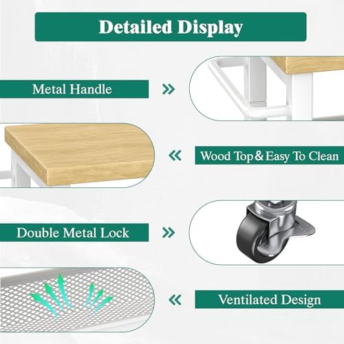 Giwil Slim Rolling Storage Cart 4 Tier Bathroom Organizer Mobile Shelving Unit Utility Cart with Wood Top and Handle for Kitchen Laundry Narrow Places, White - Image 5