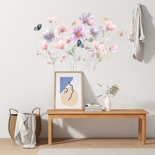 ANNA QUEEN Watercolor Floral Wall Decals Peel and Stick, Pastel Flower Wall Stickers, Botanical Wall Decor Removable Vinyl Wall Art for Bedroom Living Room Decor - Image 4