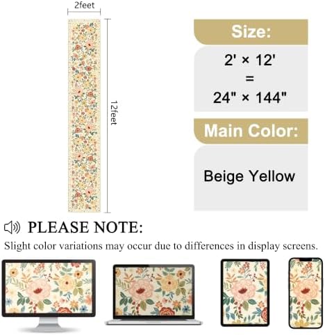 DUKINO 2x12 Washable Runner Rug, Non Slip Long Kitchen Rugs, Beige Yellow - Image 2