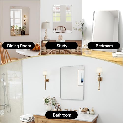 30x20 Bathroom Mirror Rect Wall Mounted Aluminum Metal Frame Silver - Image 2