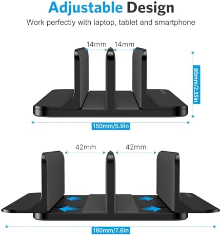 OMOTON Dual Vertical Desk Laptop Stand Holder, Fits MacBook Air/Pro, Black - Image 4