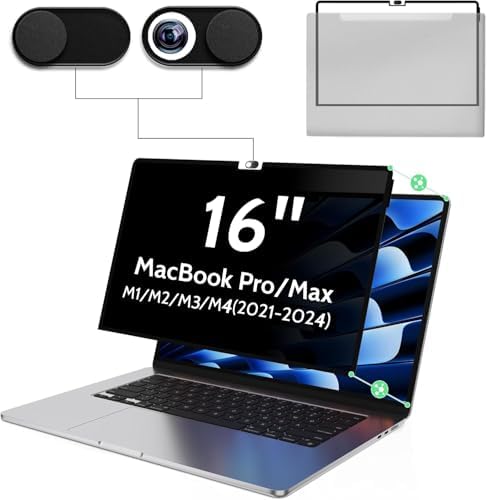 Privacy Screen for MacBook Pro 16 Inch(2024, 2023, 2022, 2021, M4-M1, Pro, Max), Anti Blue Light Glare Filter Removable Computer Protector, Bubble-Free Monitor Shield Laptop Film With Camera Cover by MaoYeye