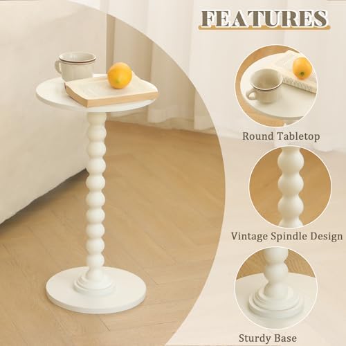 Fultyle Round Side Table, Small Drink Table for Small Spaces, Modern Accent End Table Nightstand with Solid Wood Leg for Living Room, Bedroom, Corners, and Office (White) - Image 5