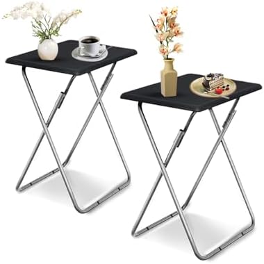 Garden 4 you Folding TV Tray Table,TV Dinner Table with Sturdy MDF Top,Eating Trays for Living Room with No Assembly Required, 2PCS (Black) by Garden4you