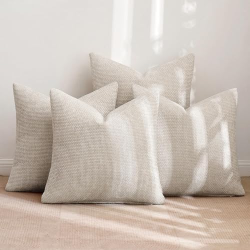 MIULEE Soft Decorative Chenille Euro Pillow Covers Cream 24x24 Pack of 4 - Image 3