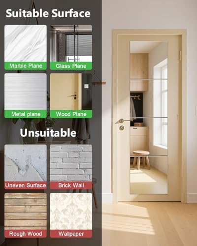 Full Length Wall Mirror Tiles, 12'' x 14'' x 4PCS, Acrylic Unbreakable Full Body Mirror for Bedroom Squares Shatterproof Mirror Sheets Wall Mounted for Home Gym Door - Image 5